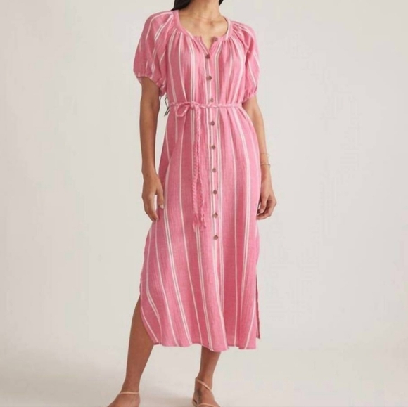 Marine Layer Erin Shirt Dress Cotton Fuchsia Stripe Midi NEW - Picture 1 of 6